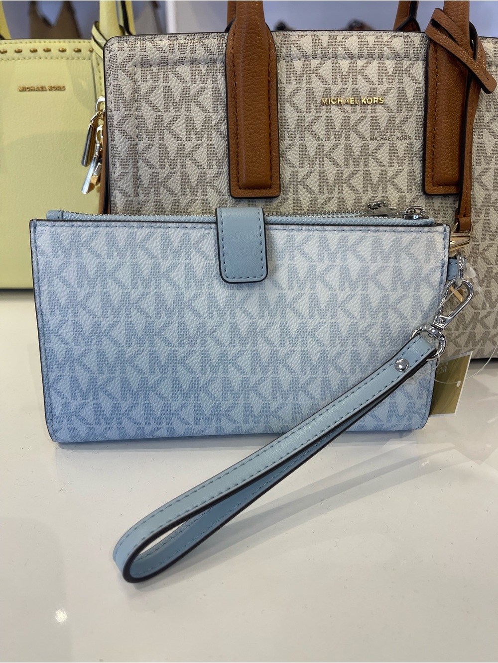 MICHAEL KORS Jet Set Large Double Zip Ombré Signature Logo Wristlet Pale Ocean - Picture 4 of 16